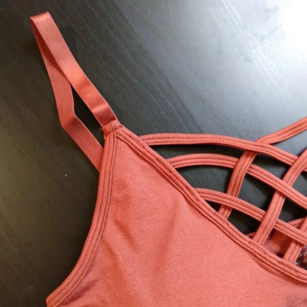 Zenana S/M Bright Pink Front V Lattice Bralette + bra padding adjustable straps - Picture 7 of 15